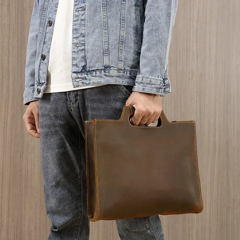 Leather Document Bag for Men Brown Crossbody Work Briefcase