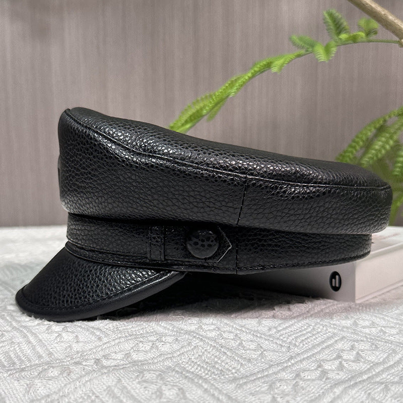 Men genuine leather captain's cap