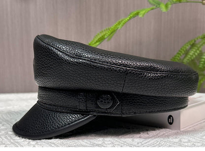 Men genuine leather captain's cap