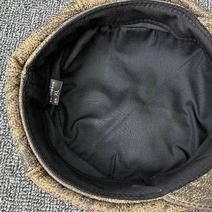 Men's leather newsboy cap with sheepskin
