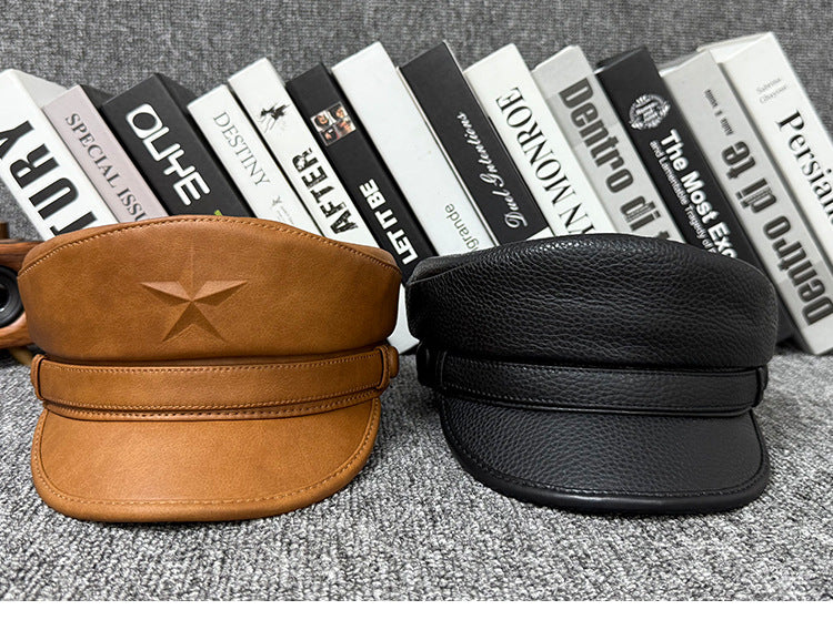 Men genuine leather captain's cap