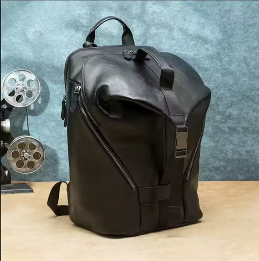 Leather Laptop Backpack for Men with Trolley Sleeve