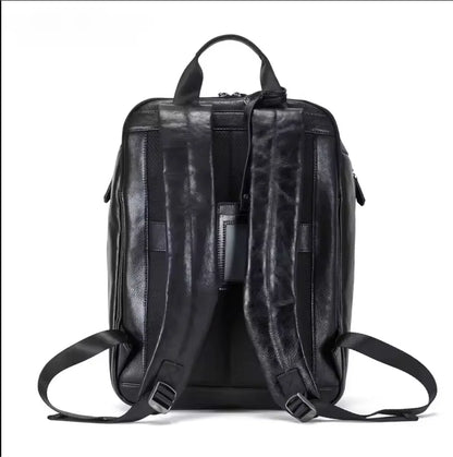 Leather Laptop Backpack for Men with Trolley Sleeve