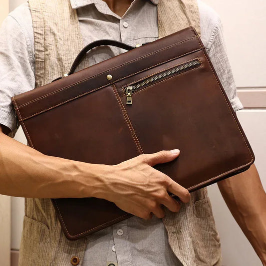 Leather Laptop Portfolio in Crazy Horse Cowhide Business Organizer