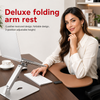 Leather laptop wrist rest with clamp-on edge and curved padded shape