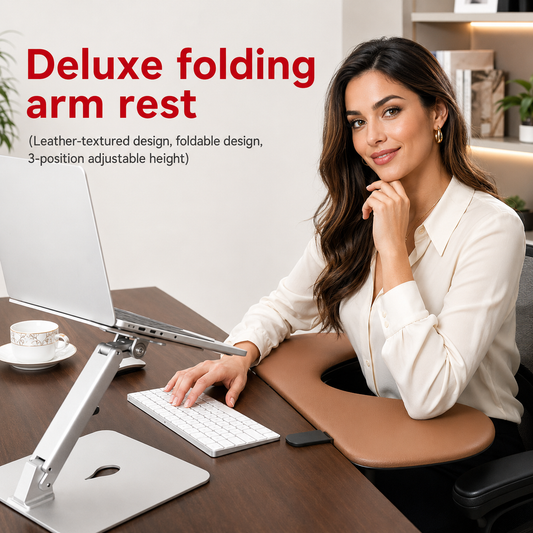 Leather laptop wrist rest with clamp-on edge and curved padded shape