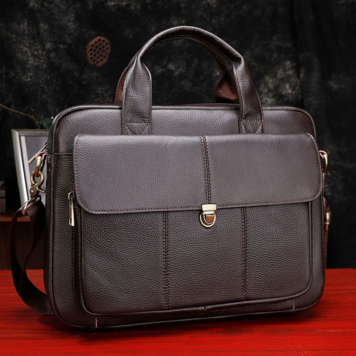 Leather Office Bag for Men 14 Inch Laptop Briefcase 1