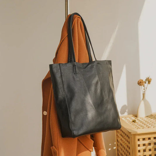 Leather Tote Bag for Work in Genuine Cowhide with Shoulder Handles 1
