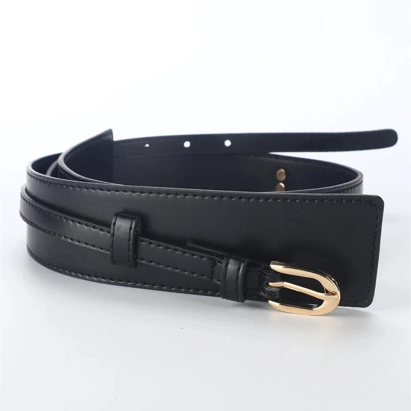 Women's faux leather belt with adjustable buckle