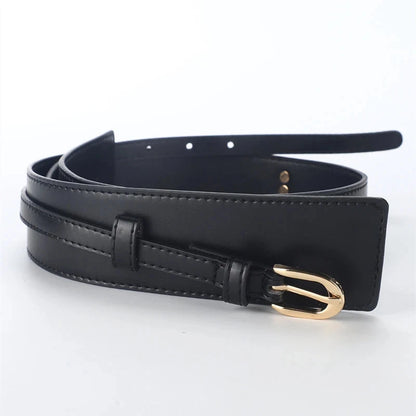 Women's faux leather belt with adjustable buckle
