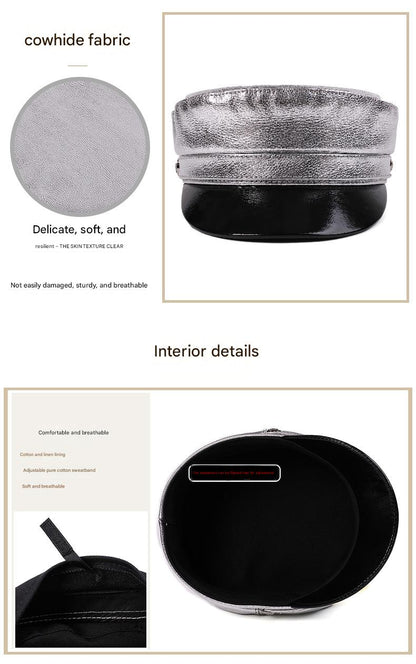 Genuine leather women's captain's cap
