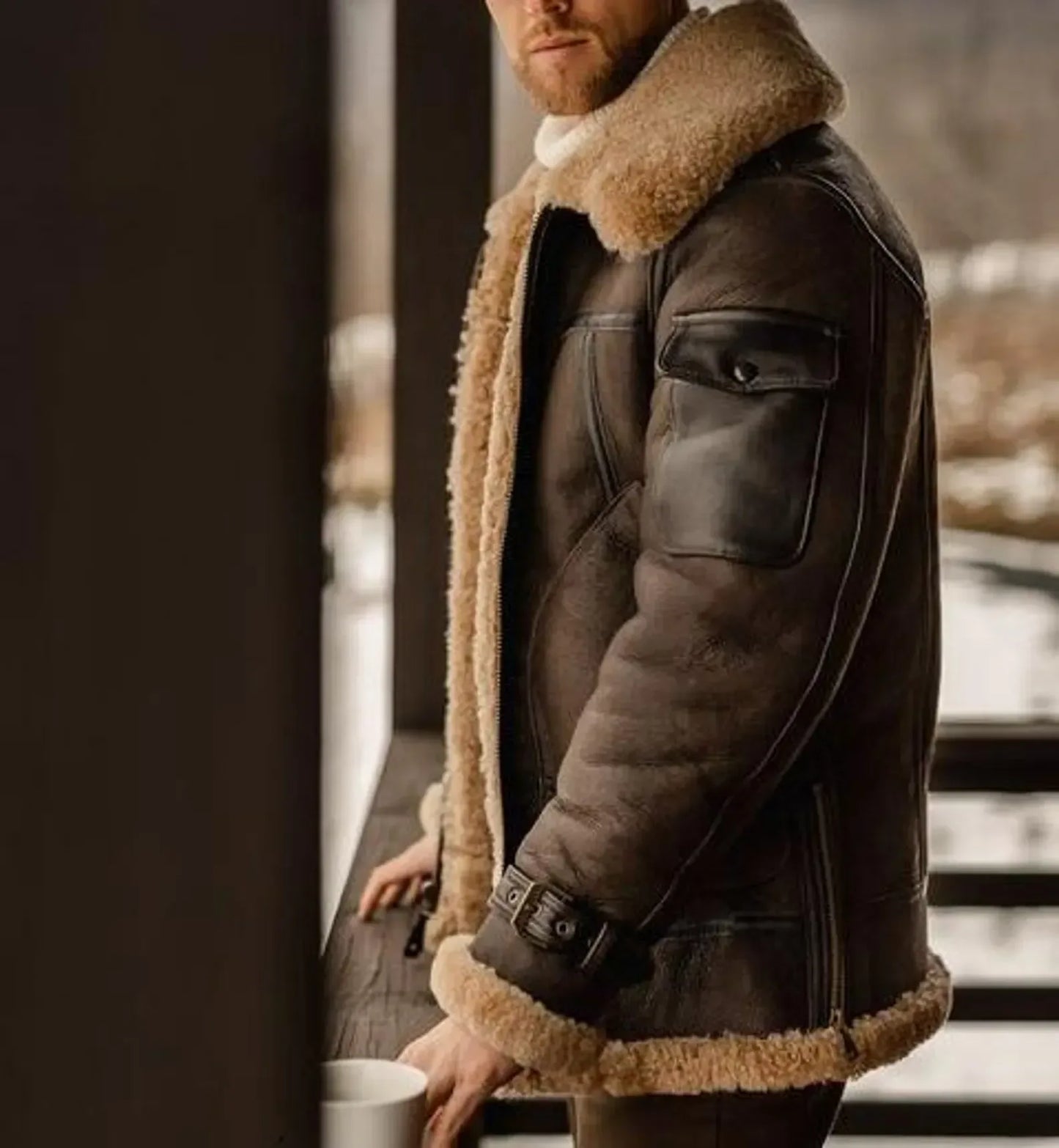 shearling lined aviator jacket mens real sheepskin flight coat