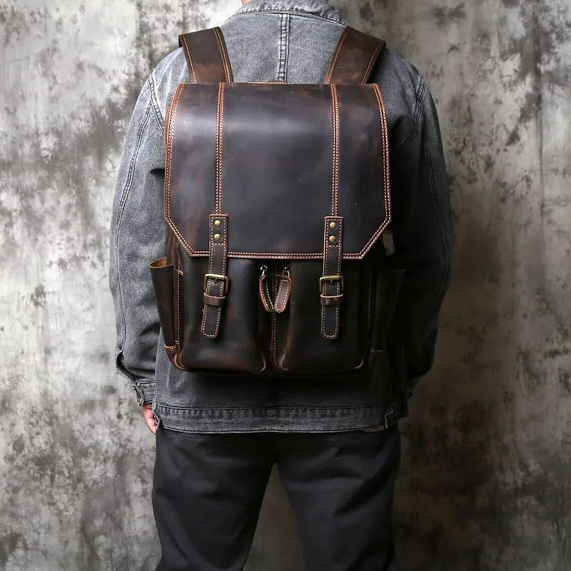 Leather Backpack for Travel in Genuine Full-Grain Cowhide