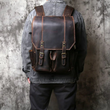 Leather Backpack for Travel in Genuine Full-Grain Cowhide