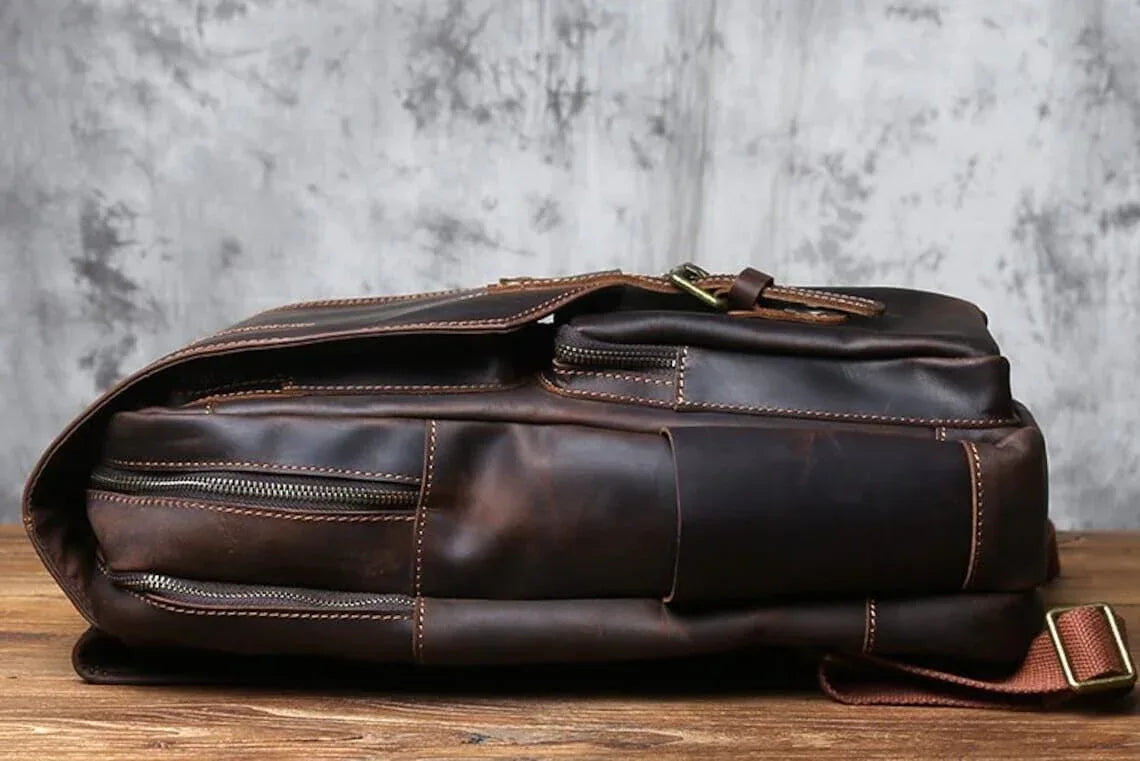 Leather Backpack for Travel in Genuine Full-Grain Cowhide
