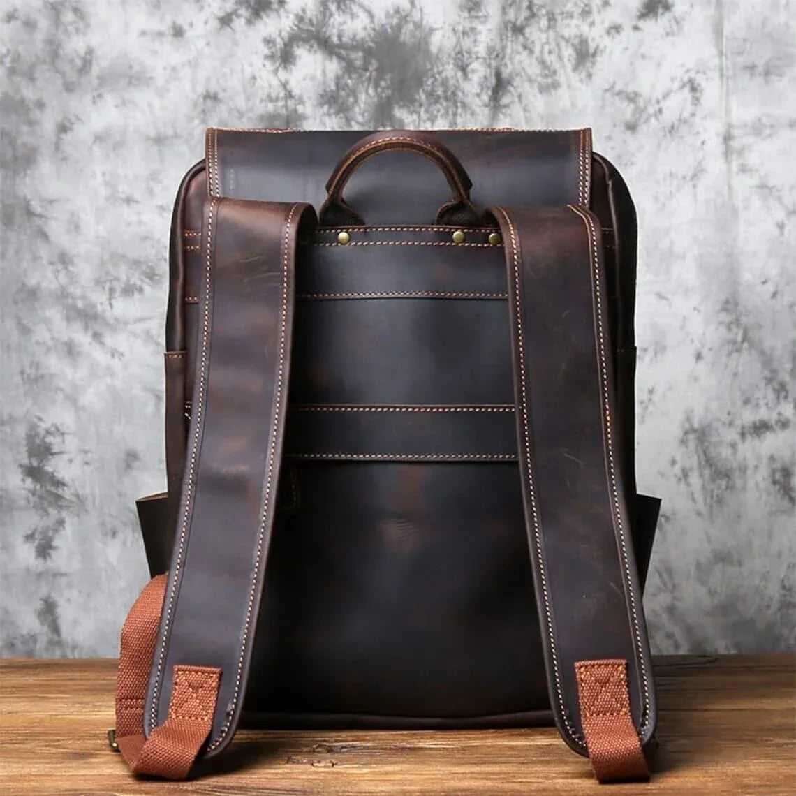 Leather Backpack for Travel in Genuine Full-Grain Cowhide