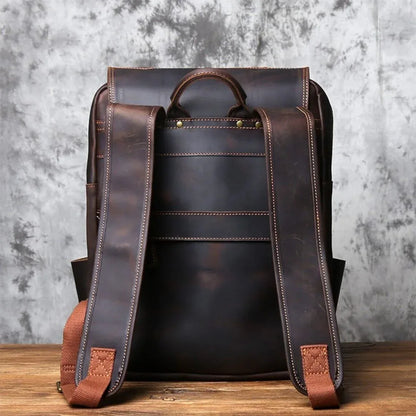 Leather Backpack for Travel in Genuine Full-Grain Cowhide