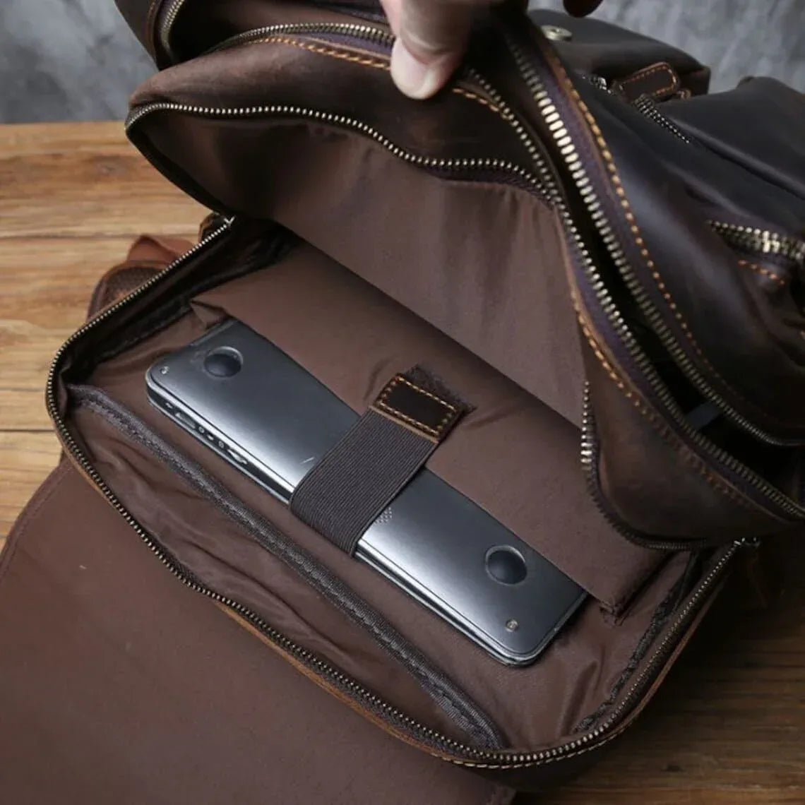 Leather Backpack for Travel in Genuine Full-Grain Cowhide