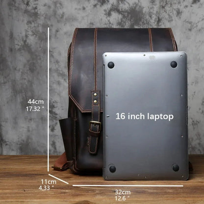 Leather Backpack for Travel in Genuine Full-Grain Cowhide