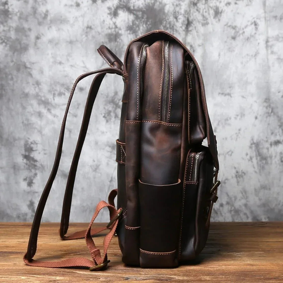 Leather Backpack for Travel in Genuine Full-Grain Cowhide