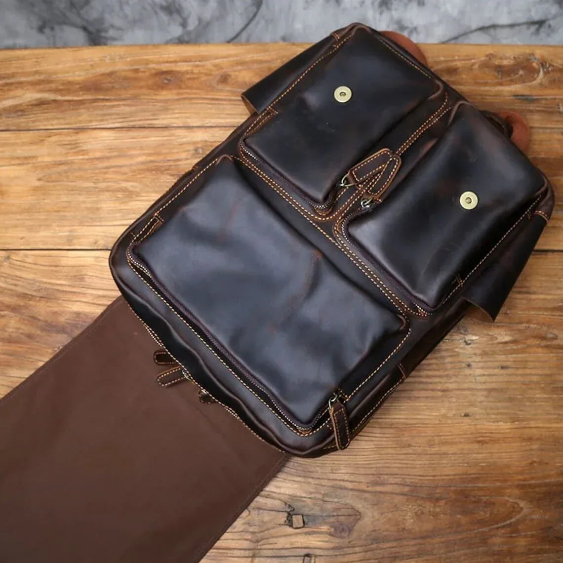 Leather Backpack for Travel in Genuine Full-Grain Cowhide