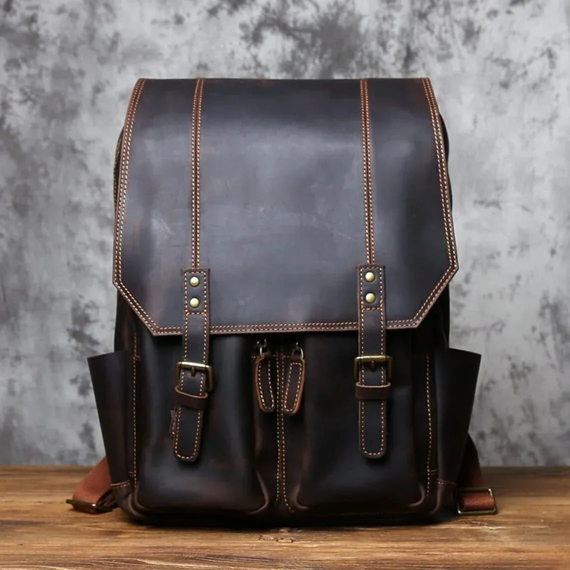 Leather Backpack for Travel in Genuine Full-Grain Cowhide