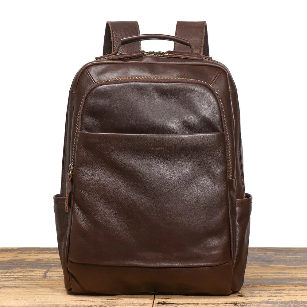 Men’s Leather Backpack with Trolley Sleeve Brown