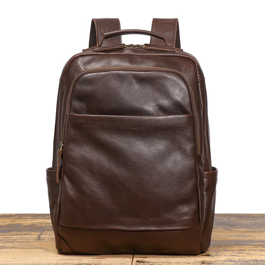 Men’s Leather Backpack with Trolley Sleeve Brown