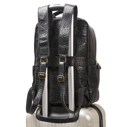 Men’s Black Leather Laptop Backpack with Trolley Sleeve