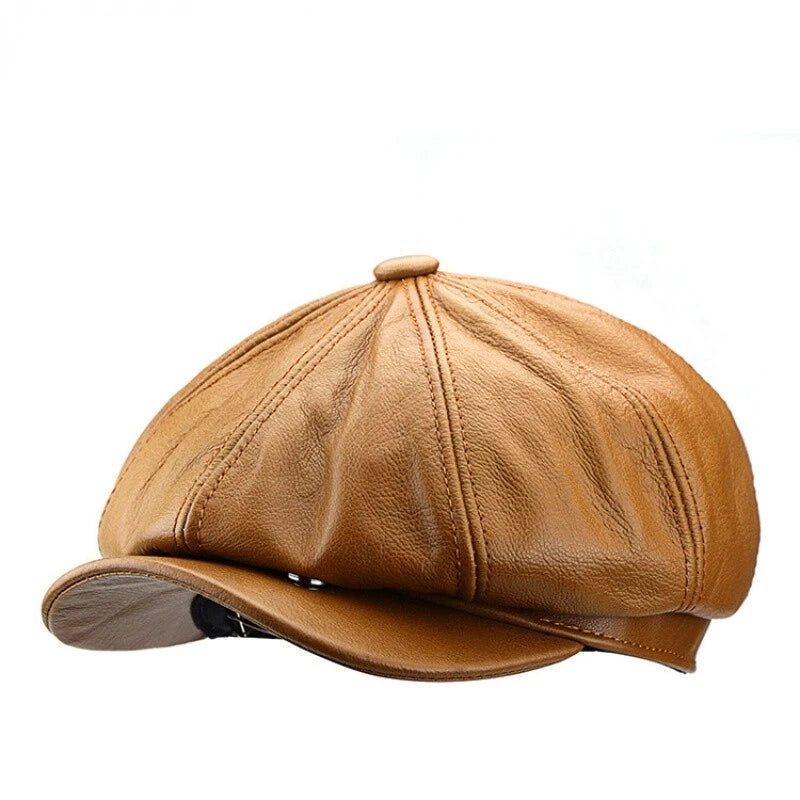 Leather baker boy cap for men Gatsby eight-panel style