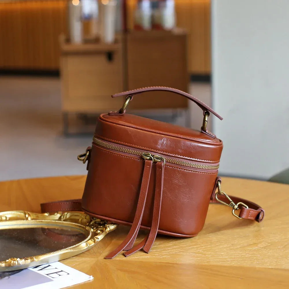 Women’s Leather Box Crossbody Bag with Top Handle