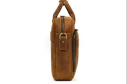 Men's Genuine Leather Travel Office Bag with Trolley Strap