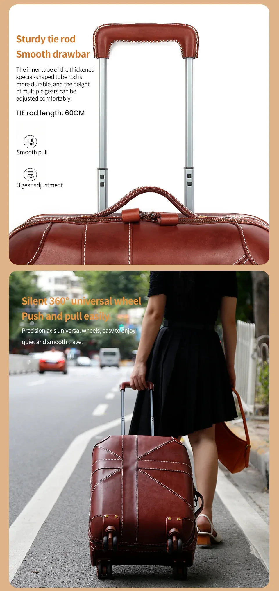 Genuine Leather 20 Inch Airline Cabin Trolley Bag Luggage