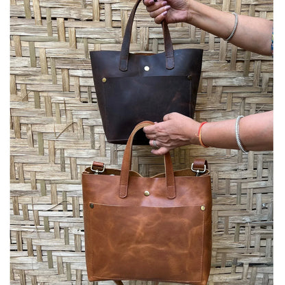 Minimalist leather tote bag for women work handbag