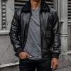 Leather Flight Jacket With Fur, Black