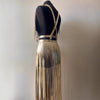 Gold fringe leather skirt tassel belt harness set