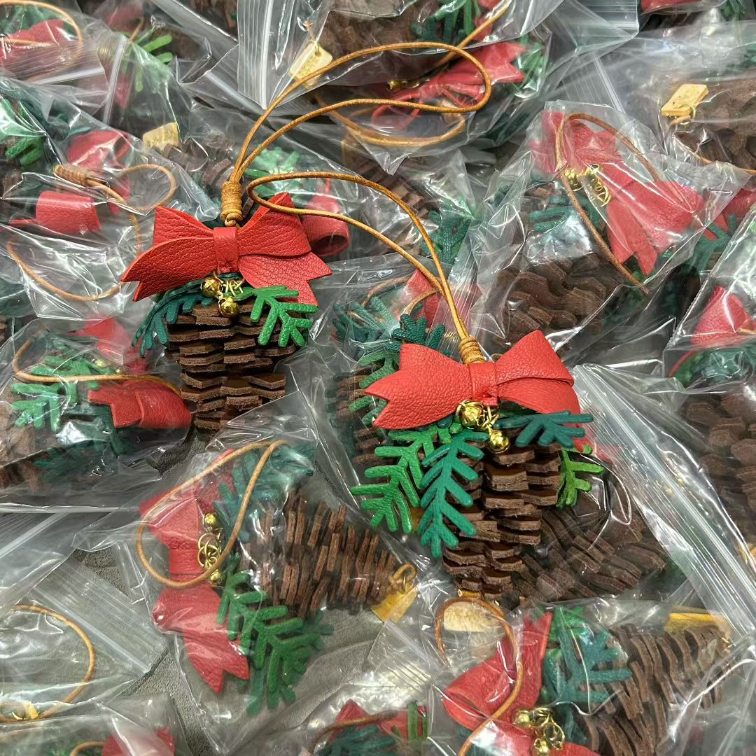 Leather pine cone christmas ornament gift