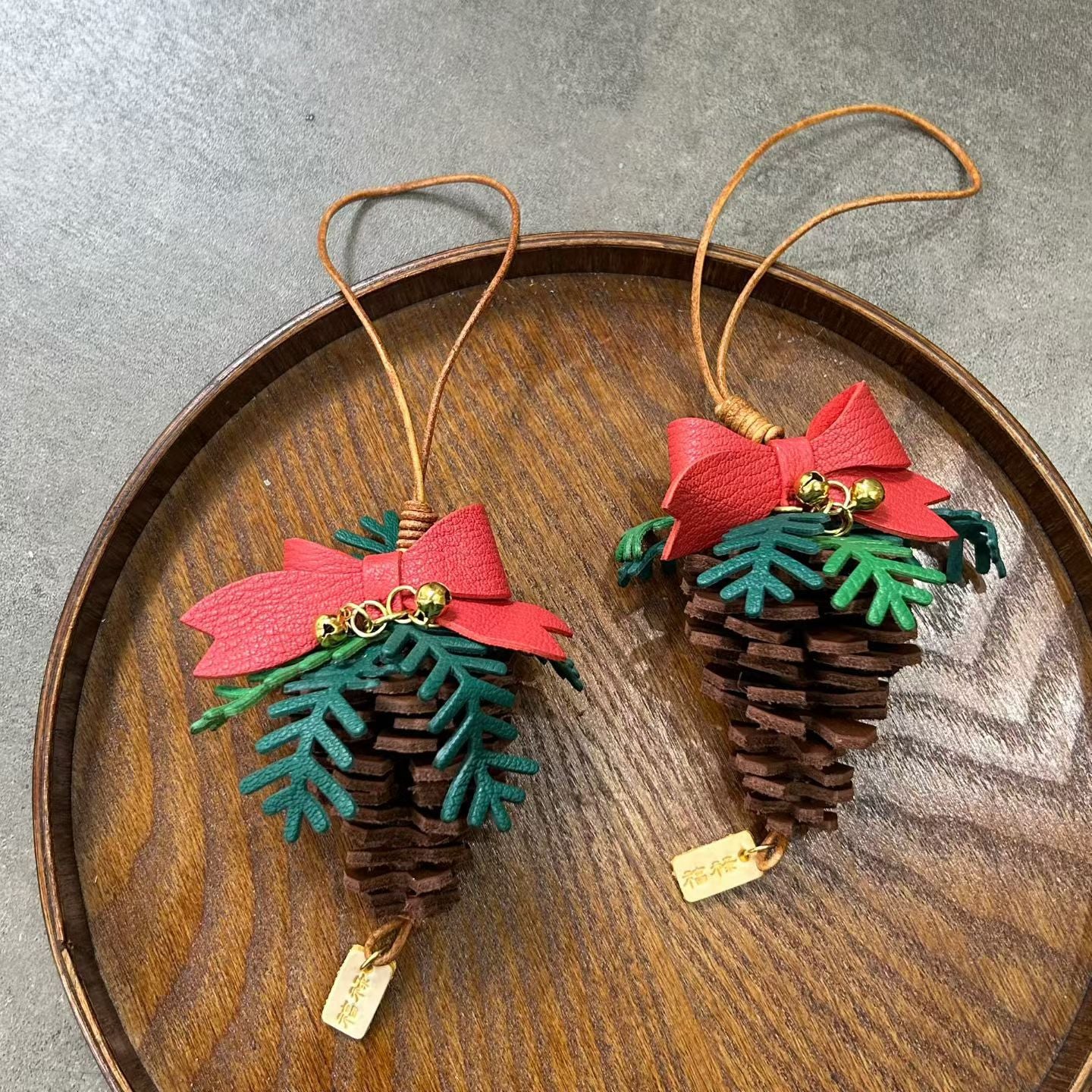 Leather pine cone christmas ornament gift
