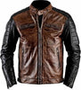 mens leather jacket quilted sleeves brown biker jacket