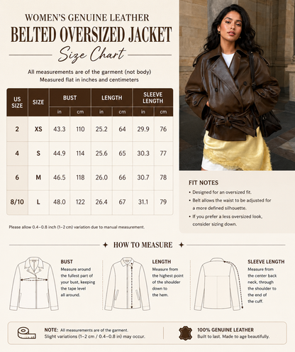 Oversized leather jacket women belt coat