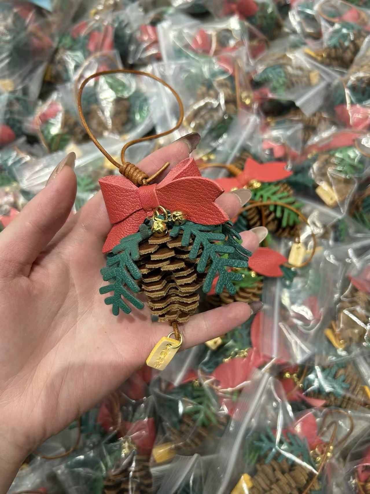 Leather pine cone christmas ornament gift