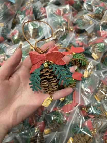 Leather pine cone christmas ornament gift