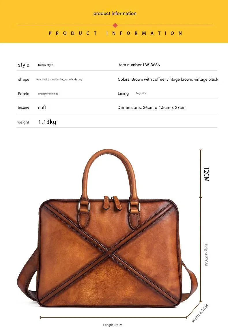 Vintage leather messenger bag for men office travel