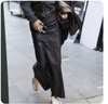 Leather maxi skirt with back slit, straight fit and womens leather skirts long appeal.