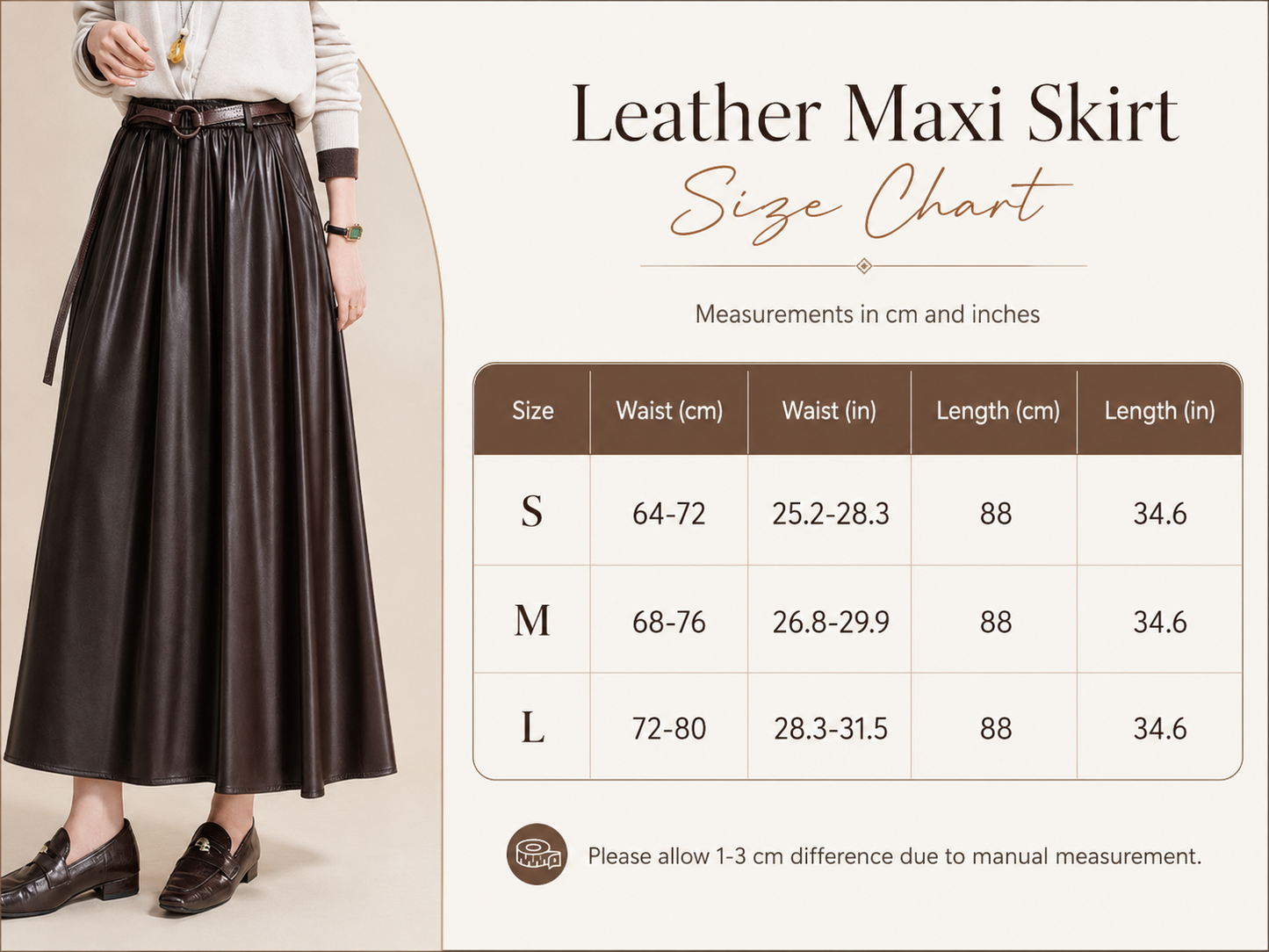 Leather maxi skirt with belt
