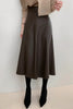 High Waisted Black Leather Midi Skirt A-Line Swing