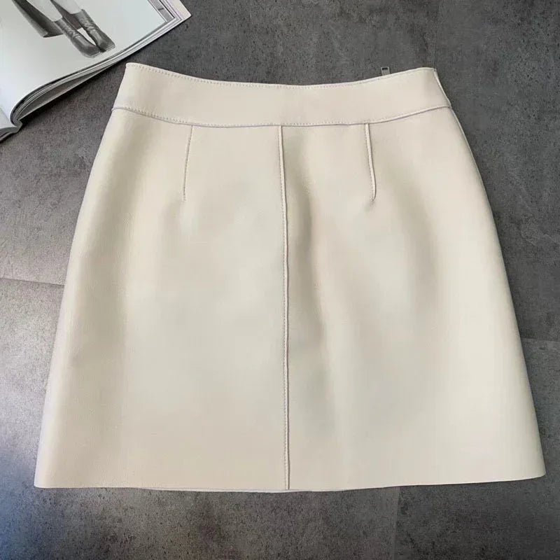 Women’s High Waisted Sheepskin Leather Mini Skirt
