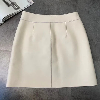 Women’s High Waisted Sheepskin Leather Mini Skirt