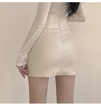 Women’s Faux Leather Mini Skirt with Front Slit