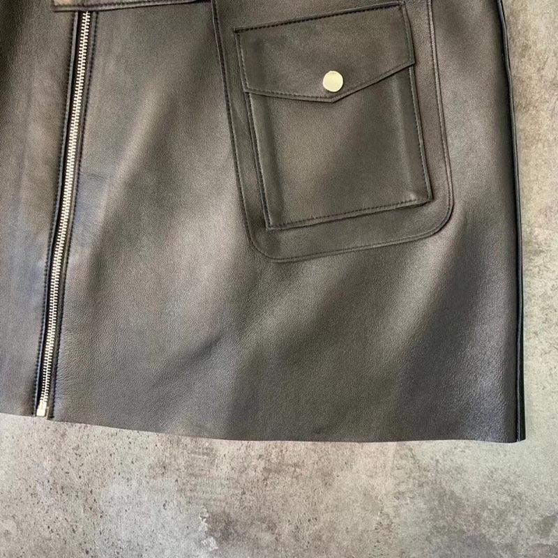 Women’s High Waisted Sheepskin Leather Mini Skirt